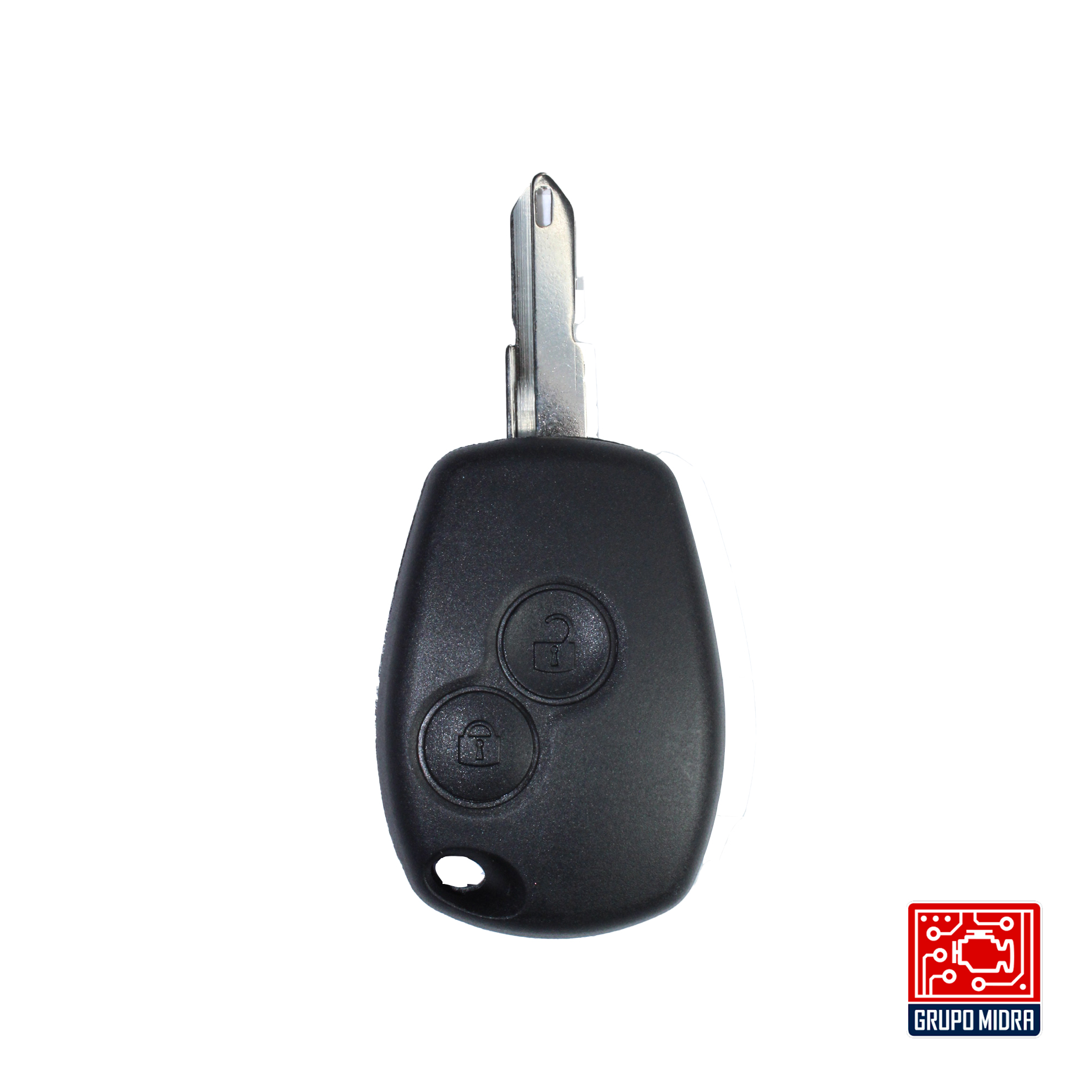 Renault-A16. Llave remota 2 botones con hoja NE73 y logo.