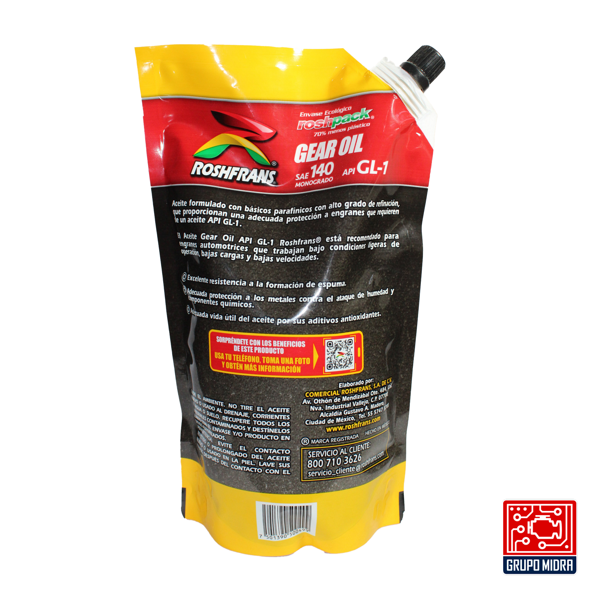 Roshfrans GEAR OIL Aceite de Transmisión Estandar, SAE 140, API GL-1 (950 ml) - Image 2