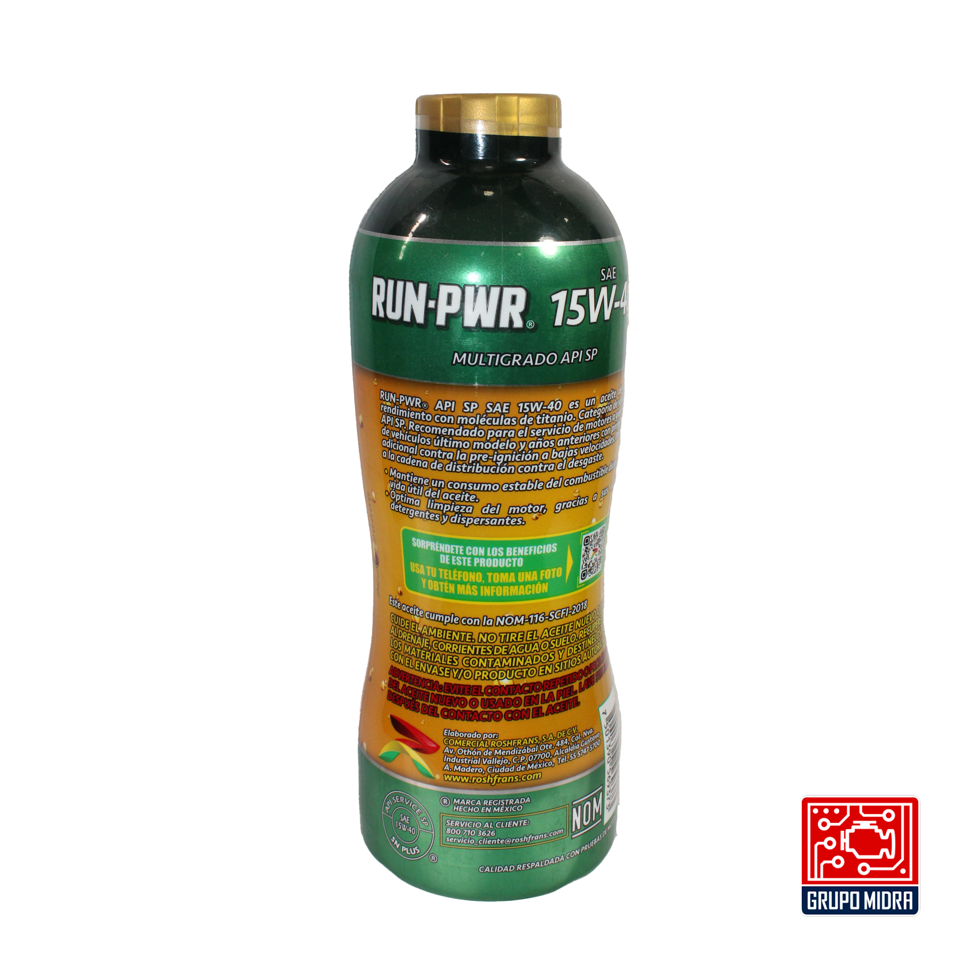 Roshfrans RUN-PWR Multigrado, SAE 15W-40, API SP (950 ml) - Image 2