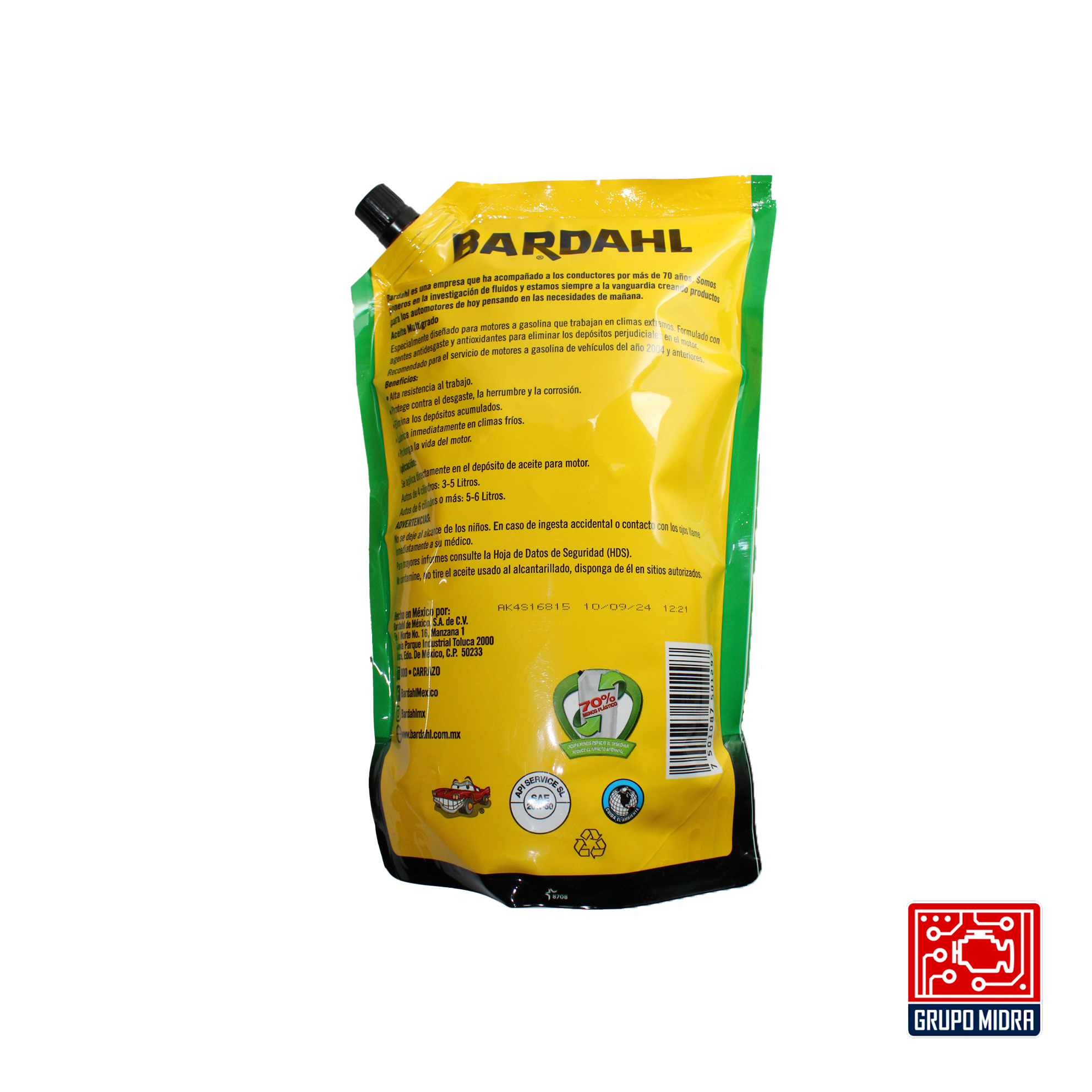 Aceite Multigrado Bardahl 20W-50 – DoyPack (946 ml) - Image 2