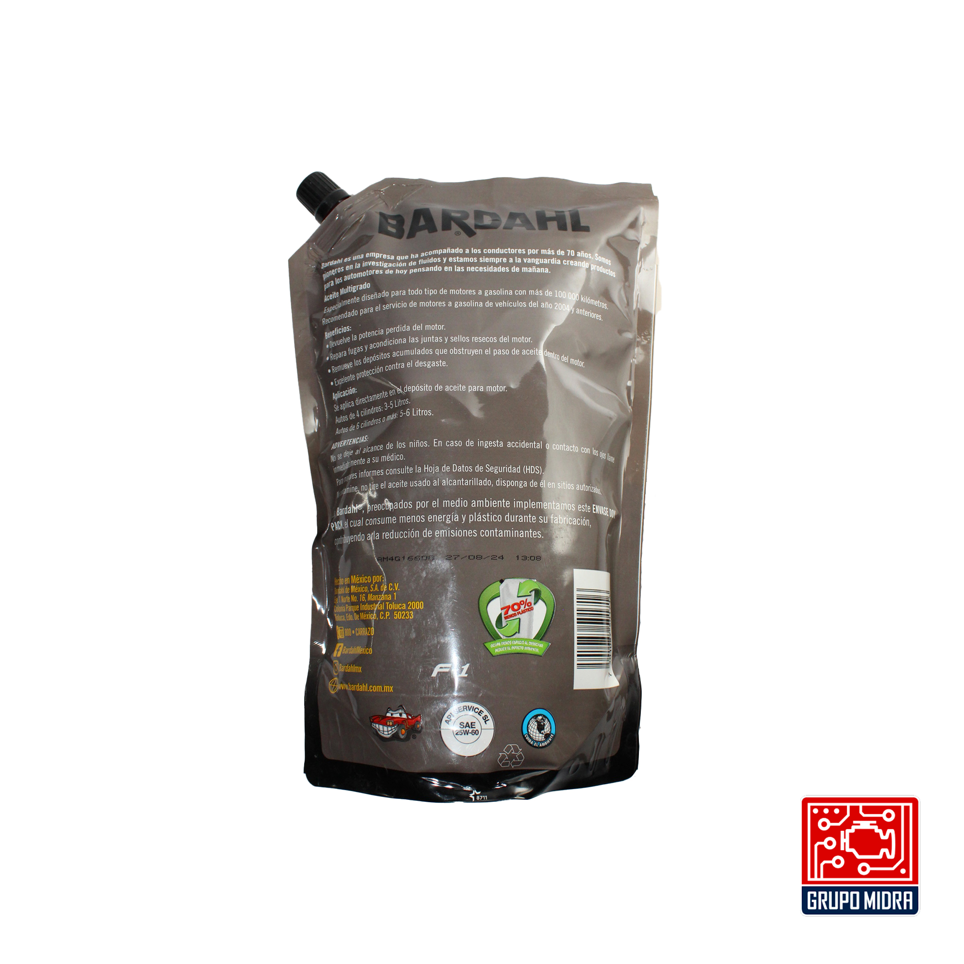 Bardahl Aceite para más de 100,000 Km. 25W-60 API SL Doypack (946 ml) - Image 2