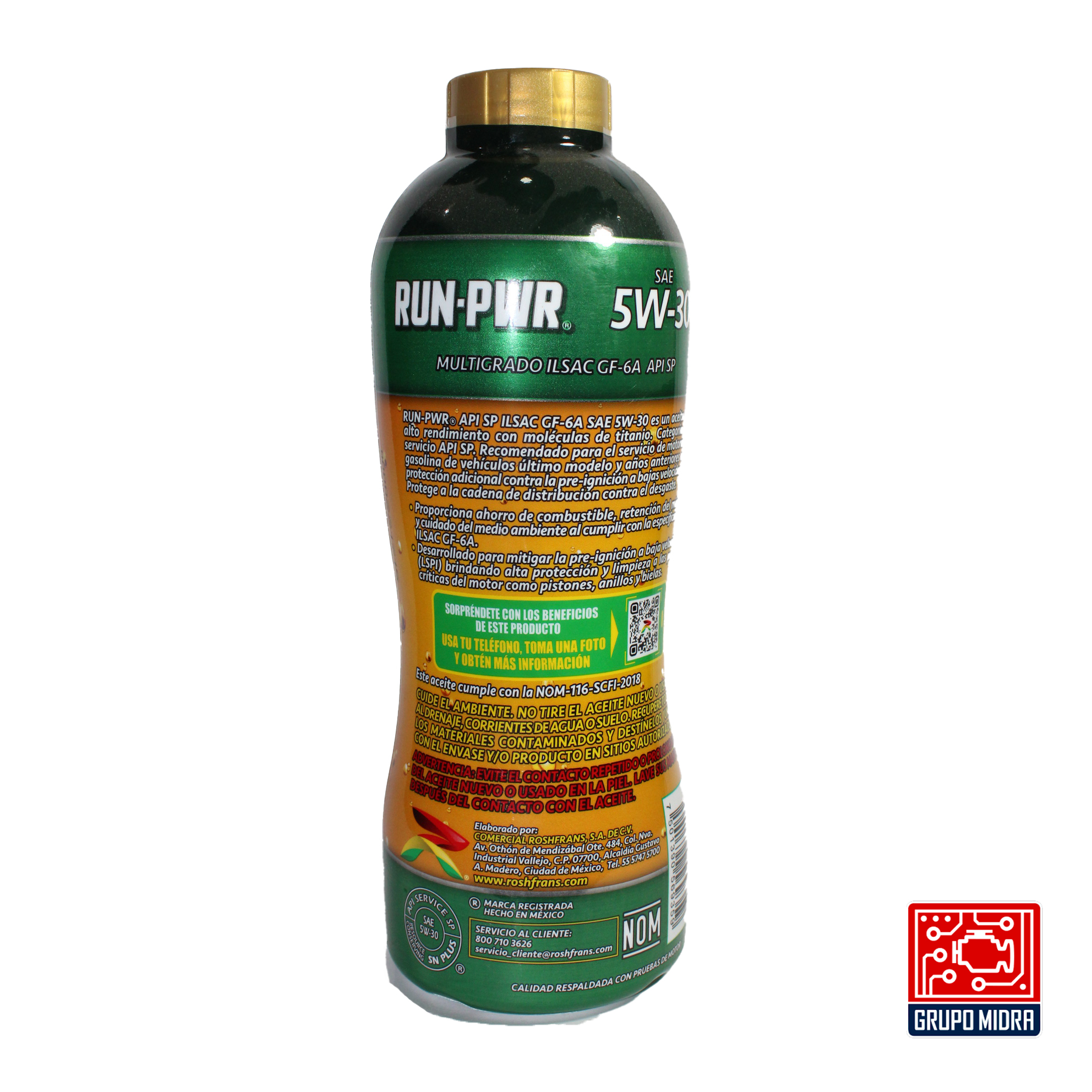 Roshfrans RUN-PWR Multigrado, SAE 5W-30, API SP (950 ml) - Image 2