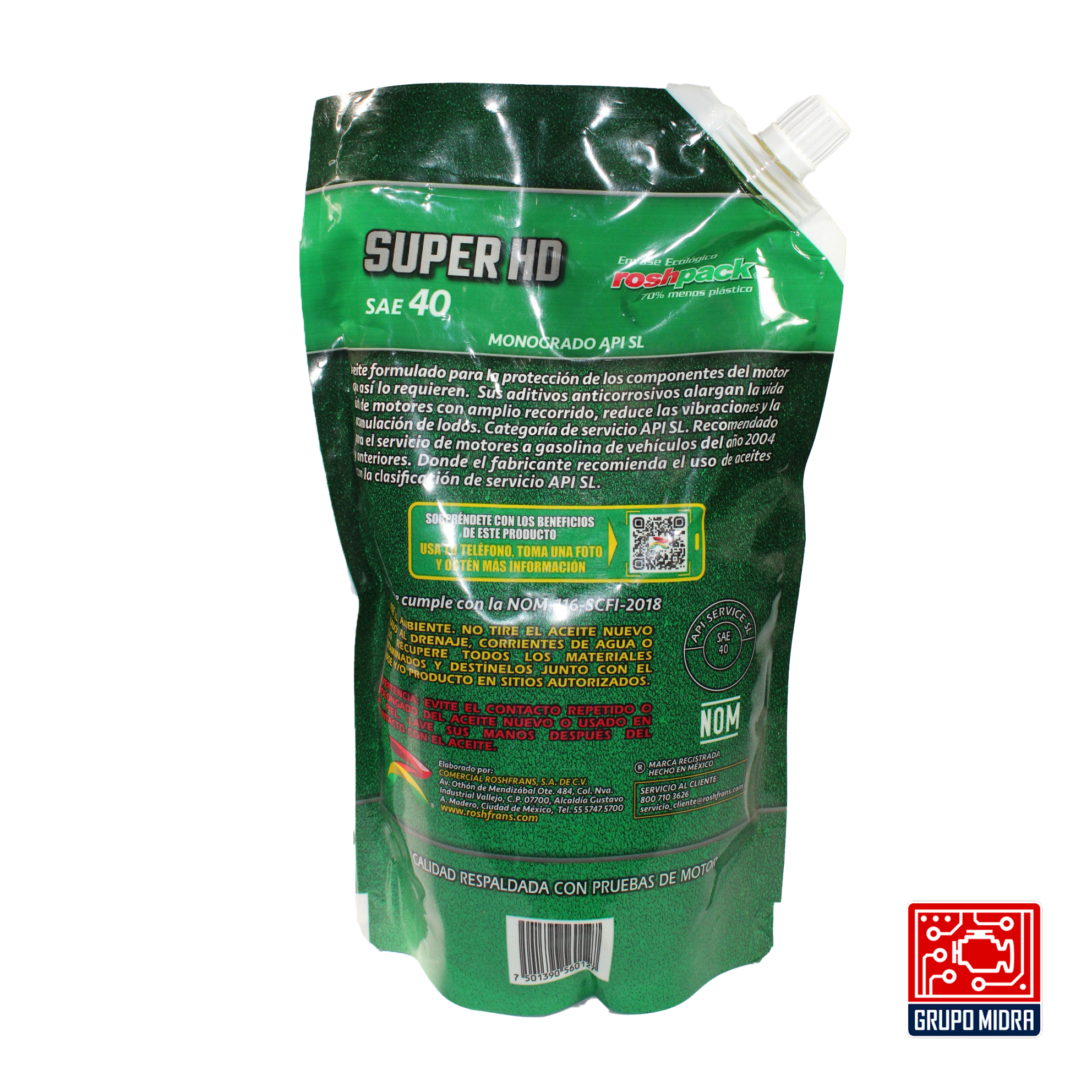 Roshfrans Aceite De Motor Monogrado Super HD, SAE 40, API SL (950 ml) - Image 2
