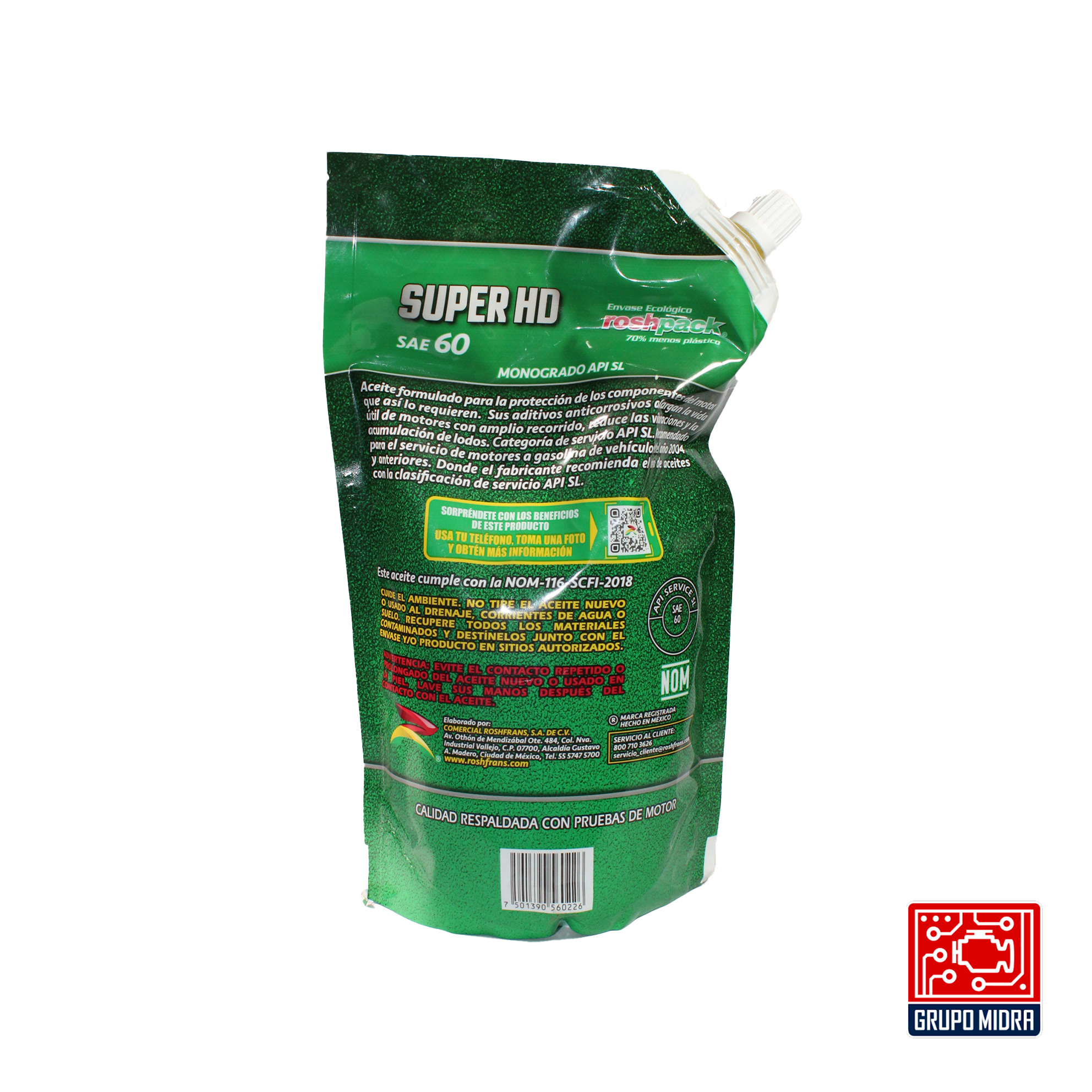 Roshfrans Aceite De Motor Monogrado Super HD, SAE 60, API SL (950 ml) - Image 2